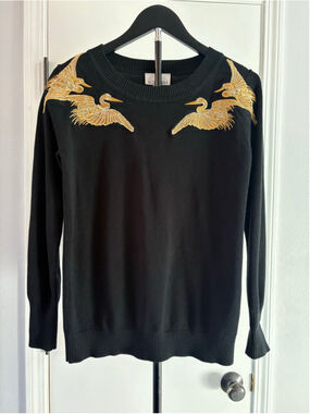 Altuzarra for Target Gold Embroidered Crane Bird Crewneck Sweater Black - Women'
